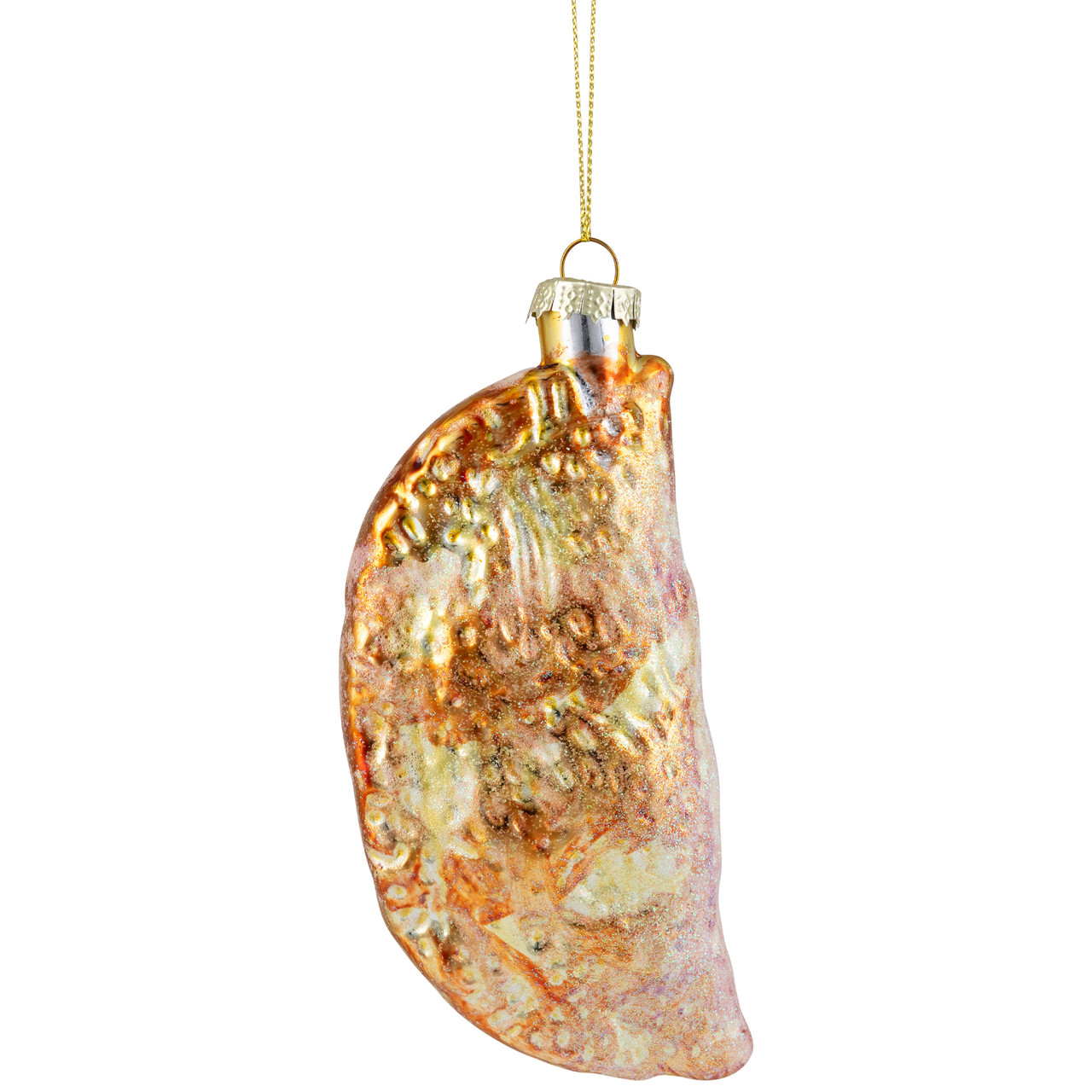 5" Golden Glittered Pierogi Glass Christmas Ornament | Christmas Central