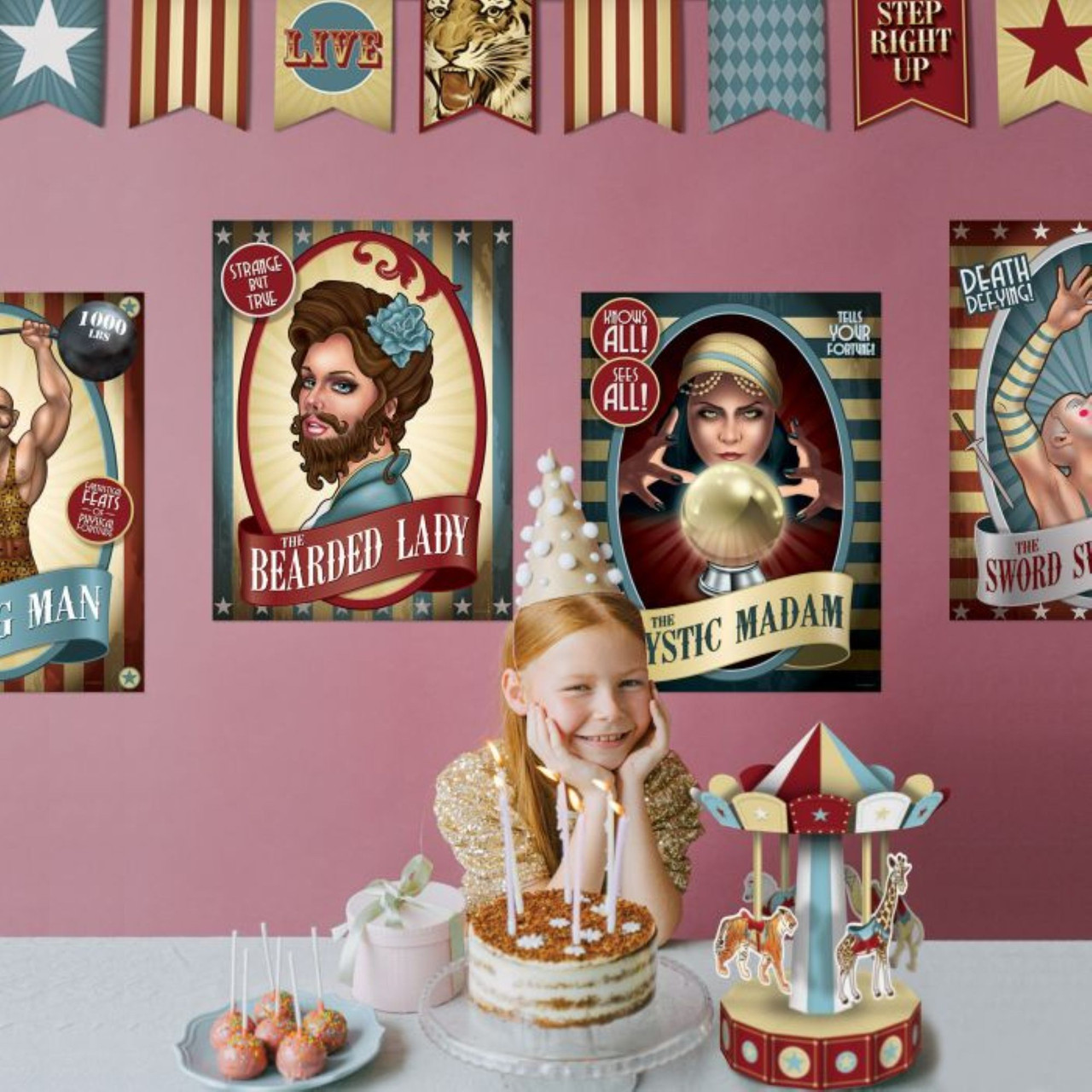 Club Pack of 12 Vibrantly Colored Vintage Circus Poster Cutouts