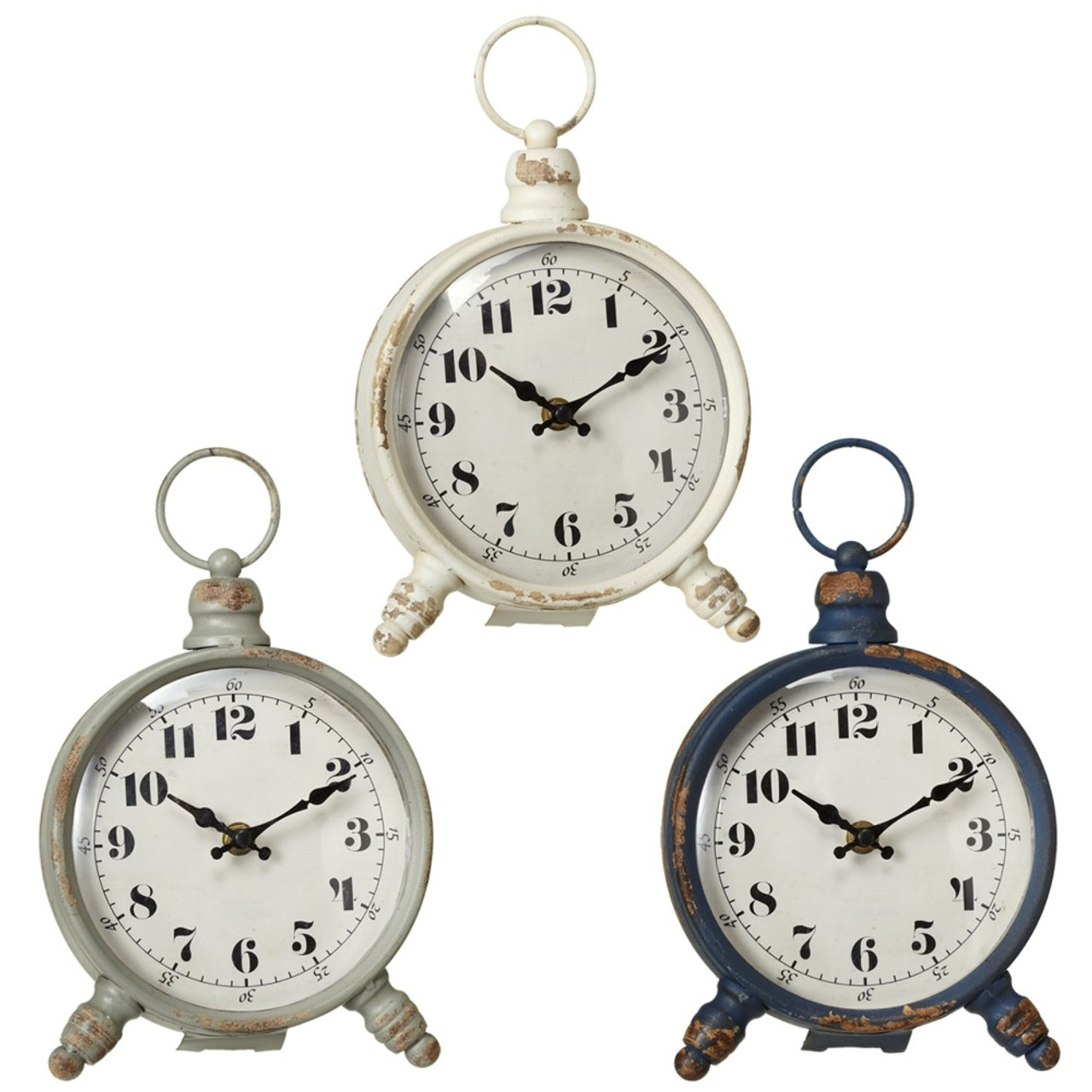 Set Of 3 B O Decorative Round Antique Metal Desktop Clocks 8 75