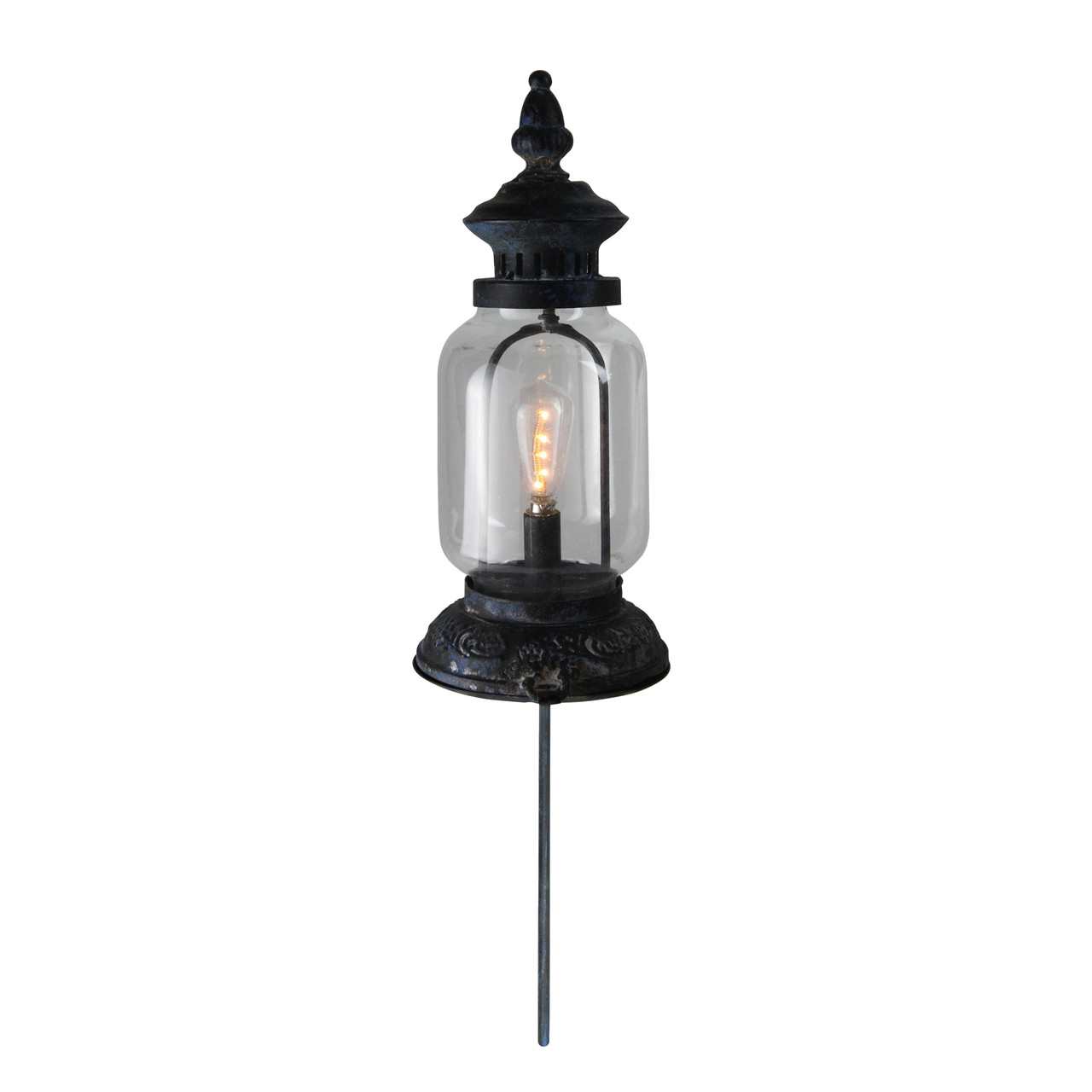 42.5 Antique Black Pre-Lit Distressed Finish Battery Operated Lantern with  Garden Stake