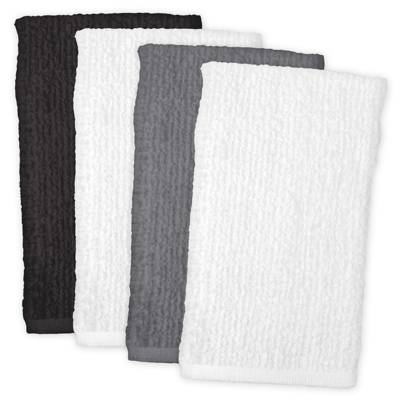 Set of 4 White & Black Solid Bar Mop Cleaning Dish Towels 18 x 28