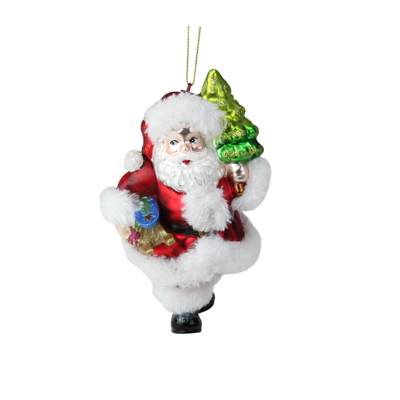 Northlight Set of 3 Red and Green Santa Glass Christmas Ornaments 4.25  (108mm)