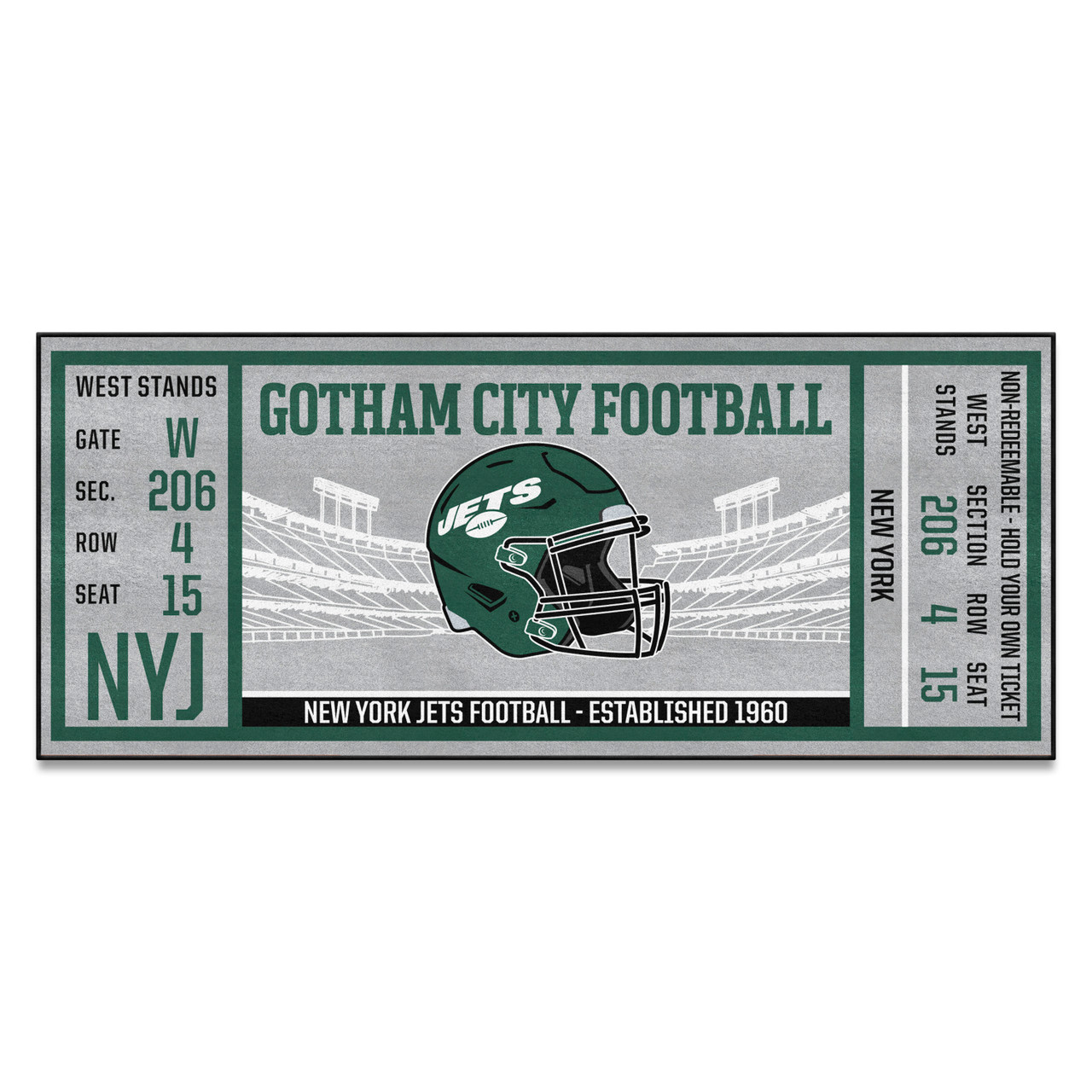 30' x 72' Gray & Green NFL New York Jets Ticket Mat Area Rug Runner