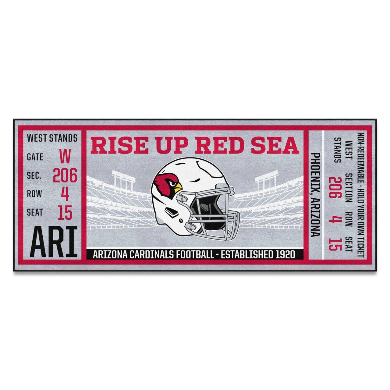 30' x 72' Gray & Red NFL Arizona Cardinals Ticket Mat Area Rug