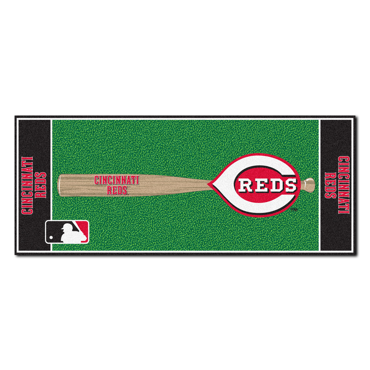 30" x 72" Green MLB Cincinnati Reds NonSkid Baseball Mat Area Rug