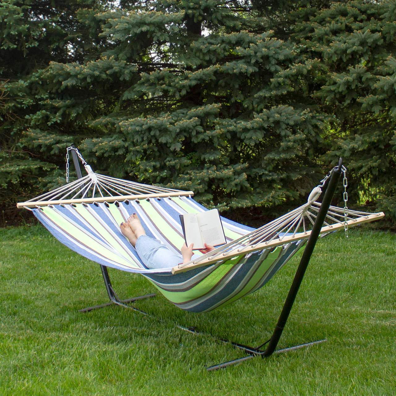 Striped Two Person Cotton Double Hammock - 76