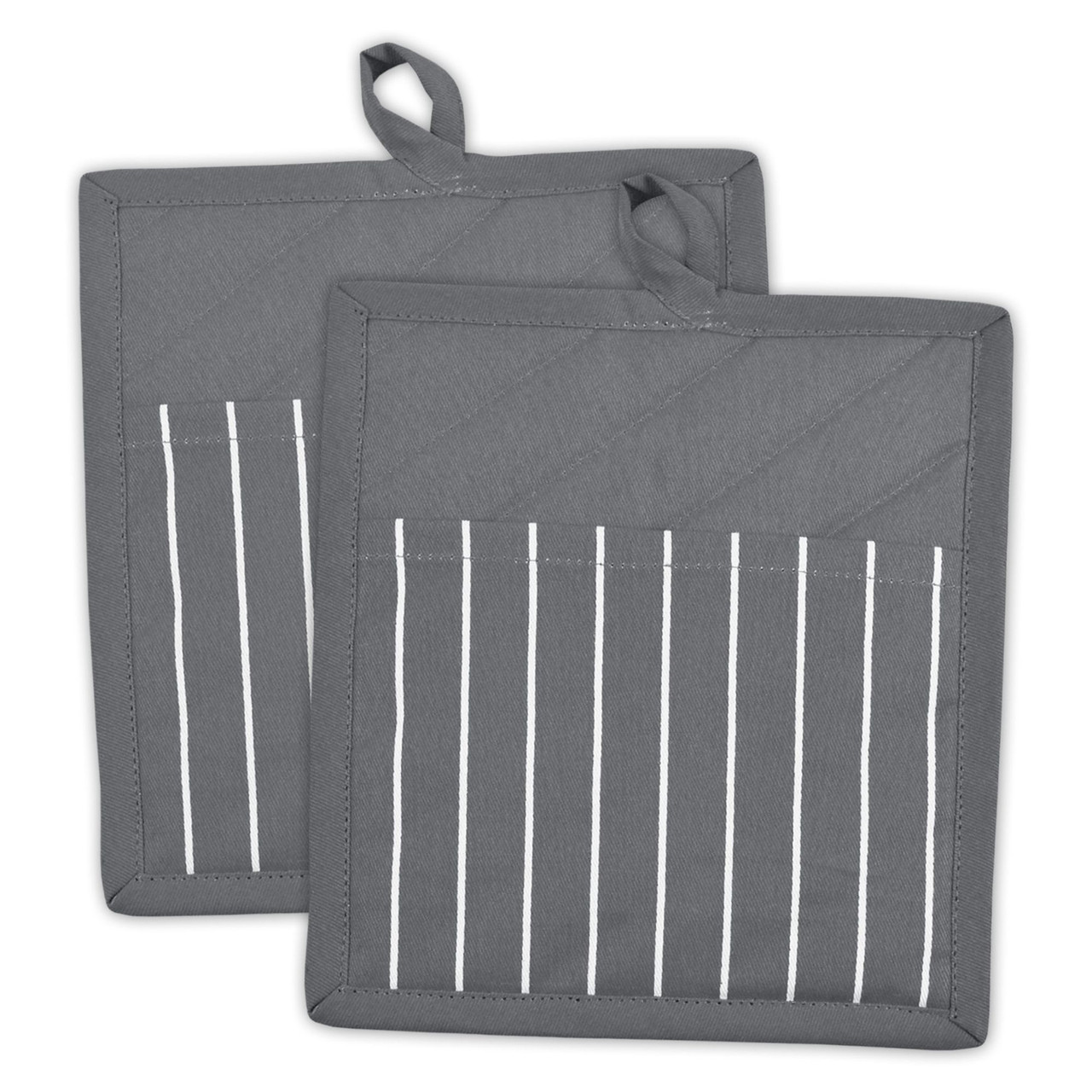 DII Gray Quilted Potholder (Set of 3) - Heat Resistant Cloth Pot