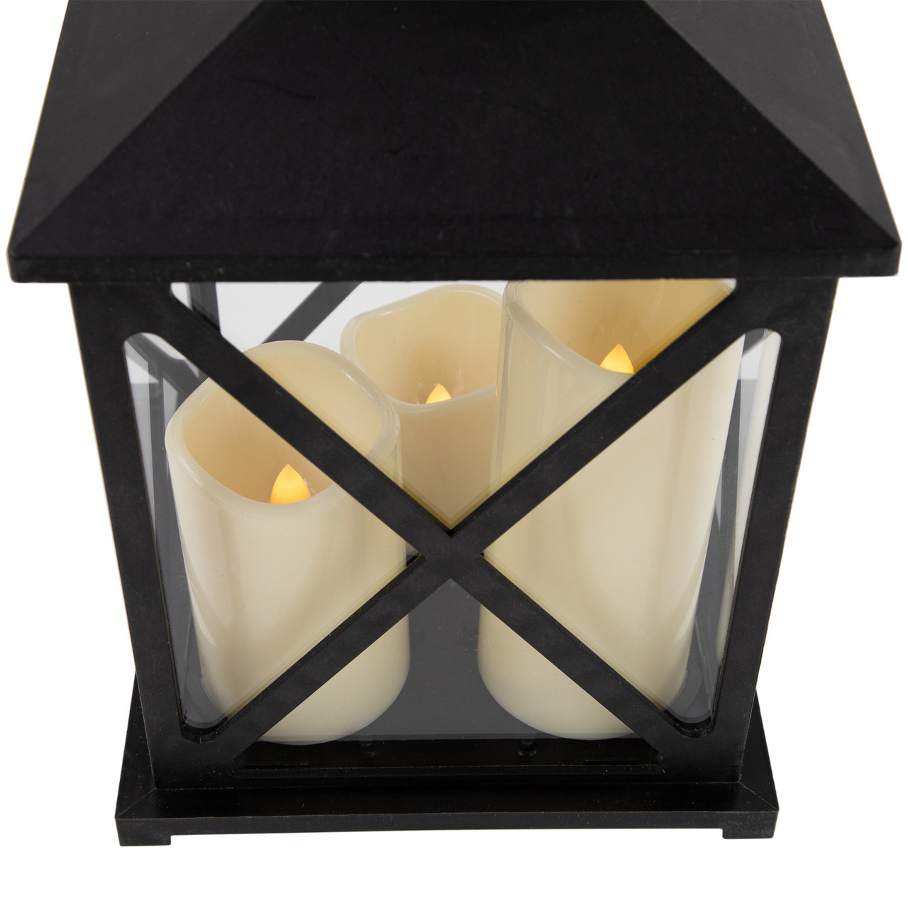 Northlight 9 LED Battery Operated Black Lantern with Flameless Candle