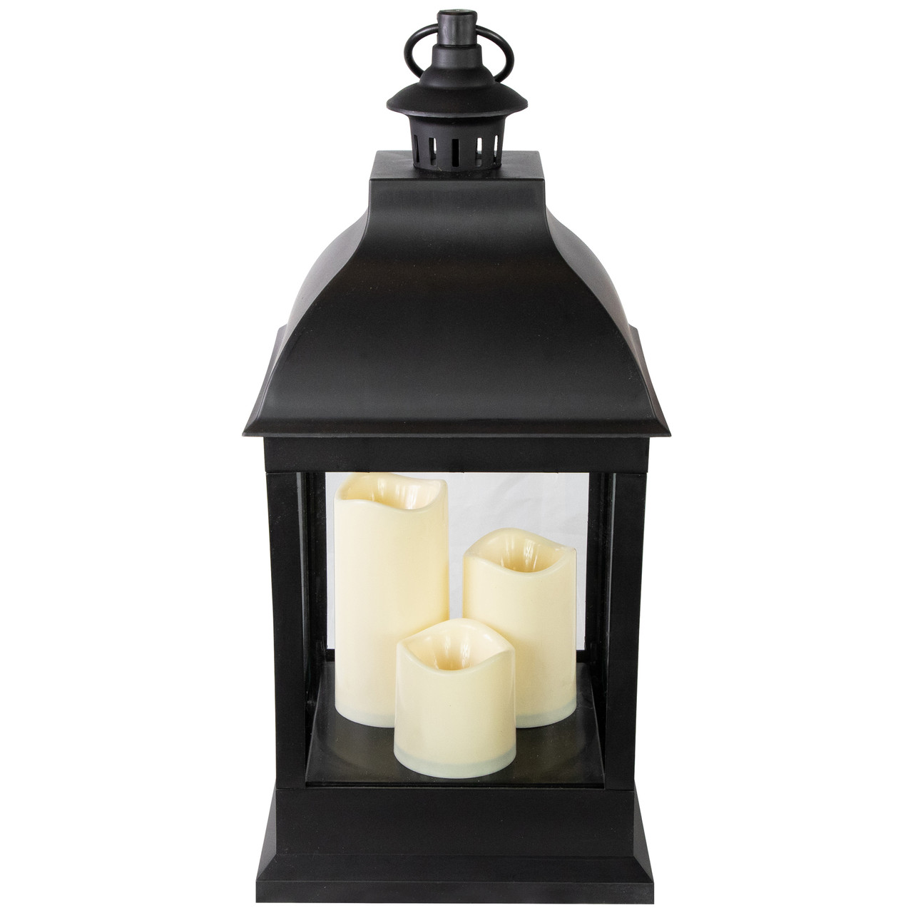 Battery-Operated Metal Lantern with LED Candle - 14 Black Window