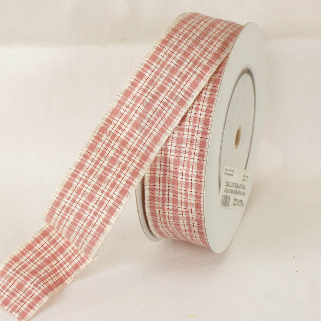 2 1/2 Wired Ribbon Rose Pink Metallic Gold Plaid