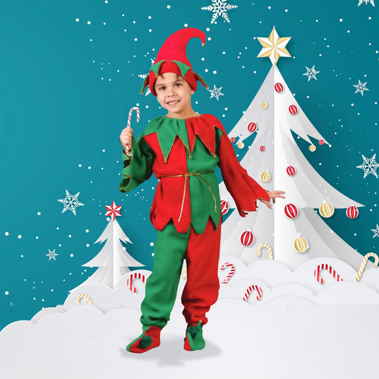 Red Green Elf Plush Unisex Child Christmas Costume Large