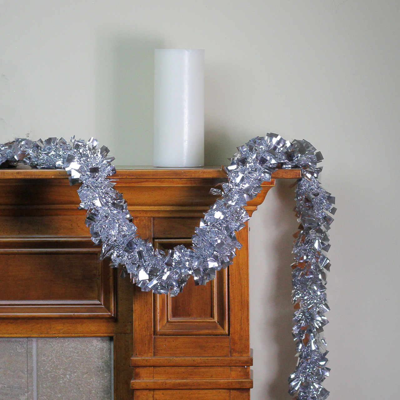 12' x 3 Silver and White Iridescent Tinsel Garland with Silver
