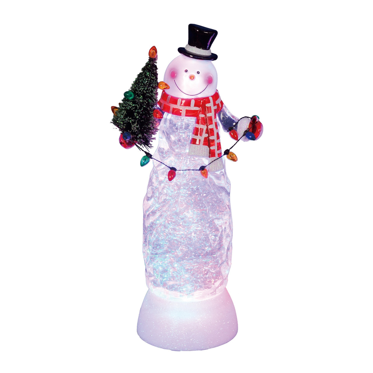 11" Swirling Glitter LED Lighted Snowman with Tree Christmas Decoration