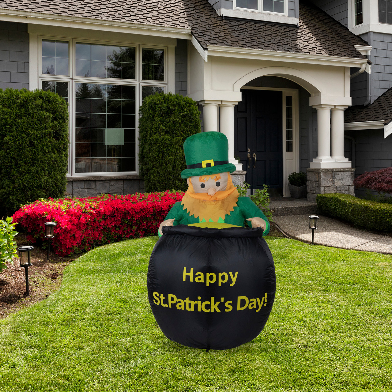 LED Lighted Inflatable Leprechaun with Pot of Gold St. Patrick display picture 1