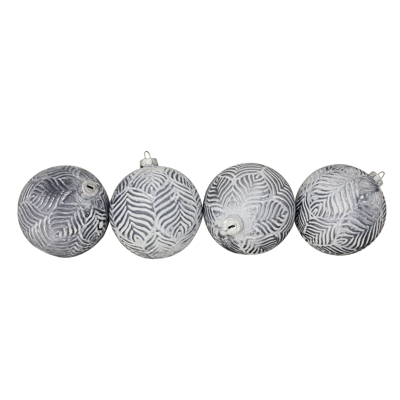 4 Shiny Silver Mirrored Glitter Snowflakes Ball Ornament