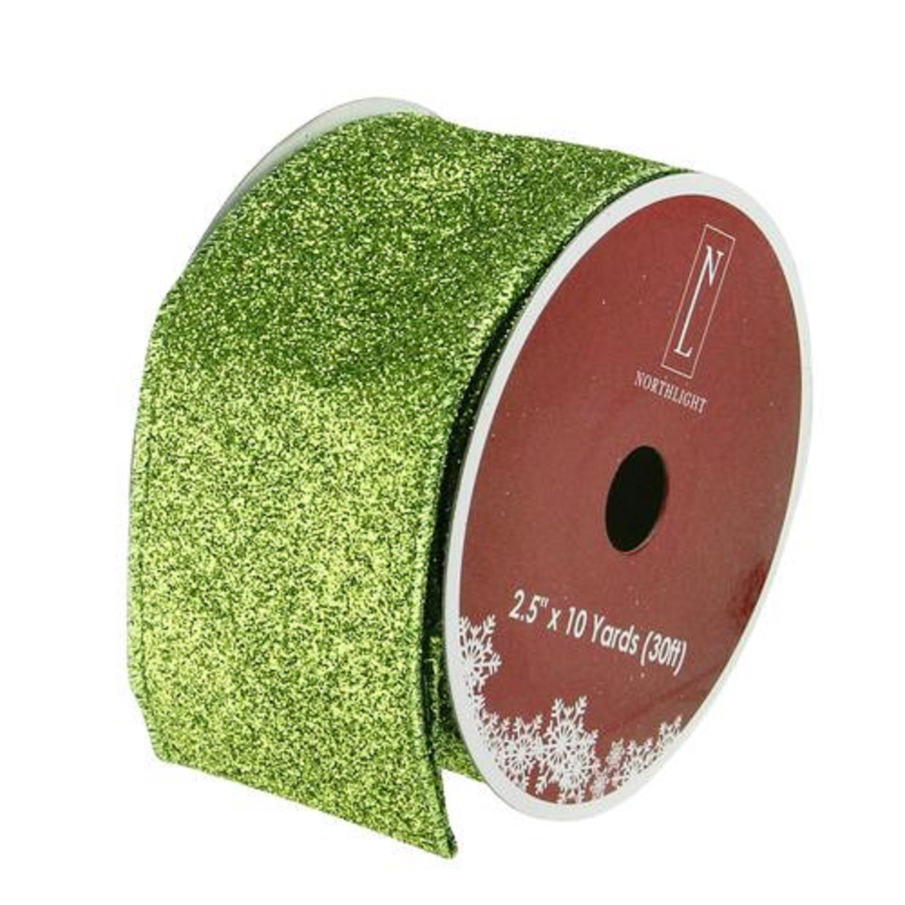 2.5 Emerald Green Glitter Ribbon - Wired Christmas Ribbon - 10 Yards