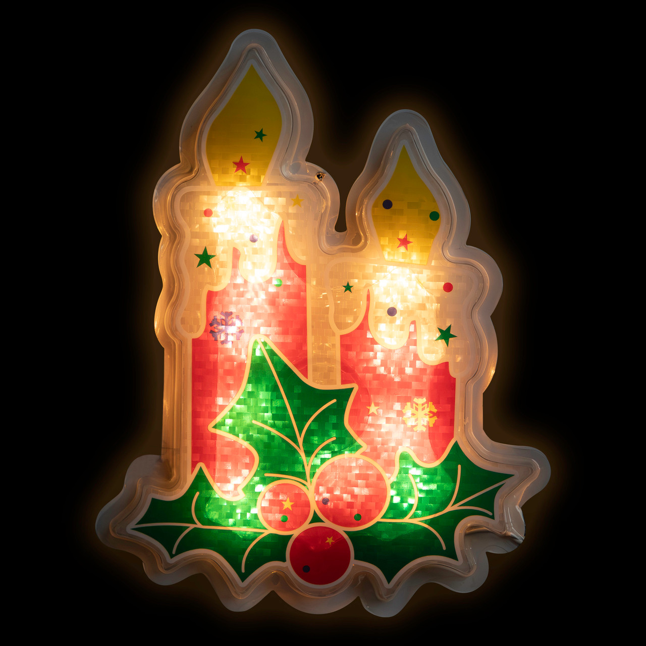 12 Red Lighted Berry Candle Christmas Window Silhouette Decoration Christmas Central