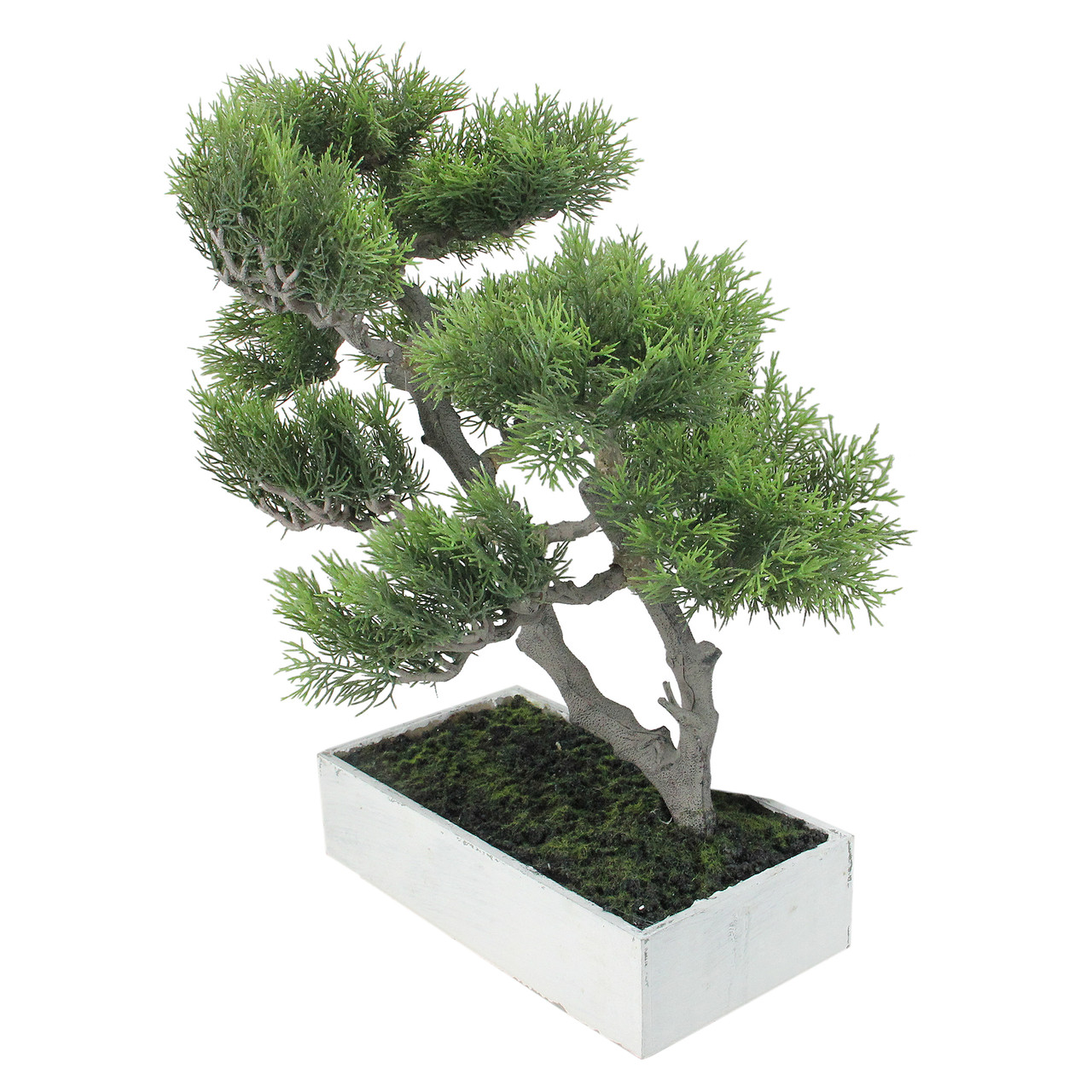 18" Green Japanese Bonsai Artificial Tree in a White Planter Box
