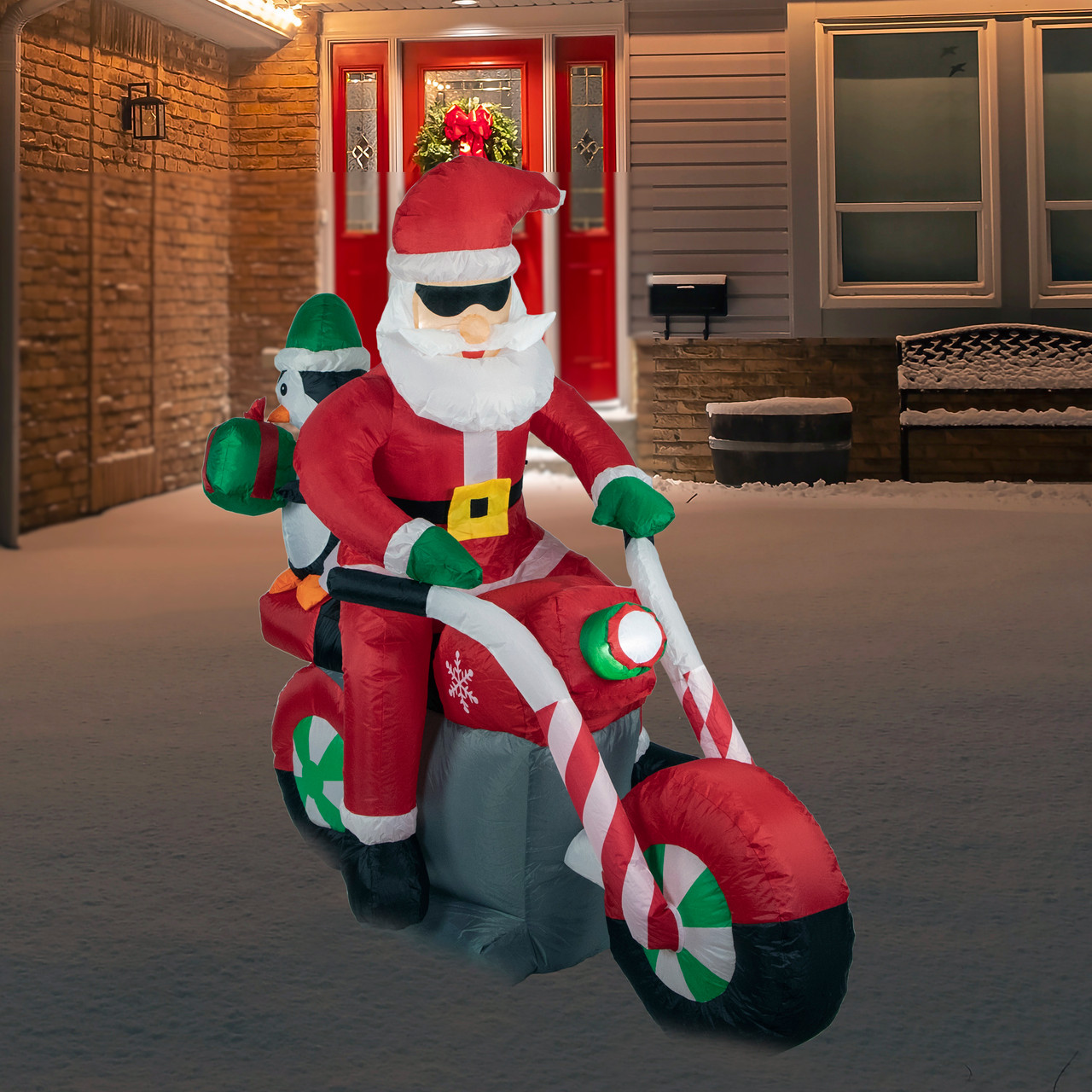 Lighted Inflatable Santa Claus on Motorcycle Christmas Yard