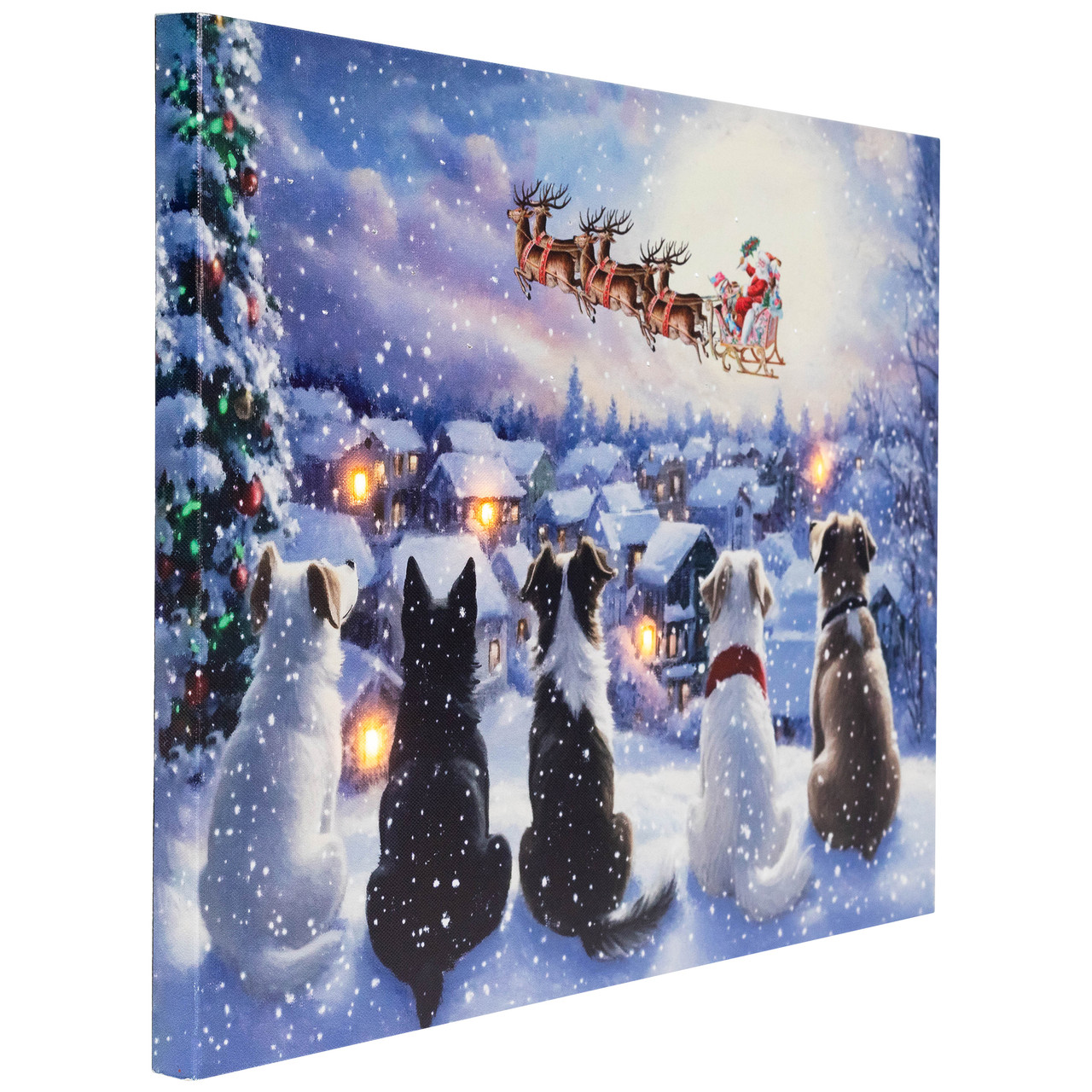 LED Lighted Dogs & Santa's Sleigh Christmas Canvas Wall Art - 12