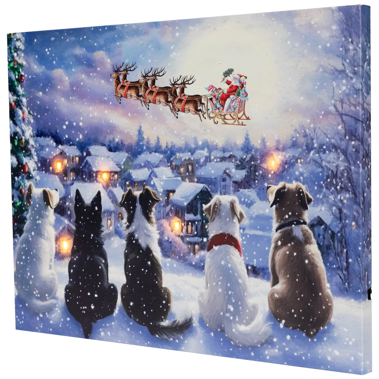 LED Lighted Dogs & Santa's Sleigh Christmas Canvas Wall Art - 12