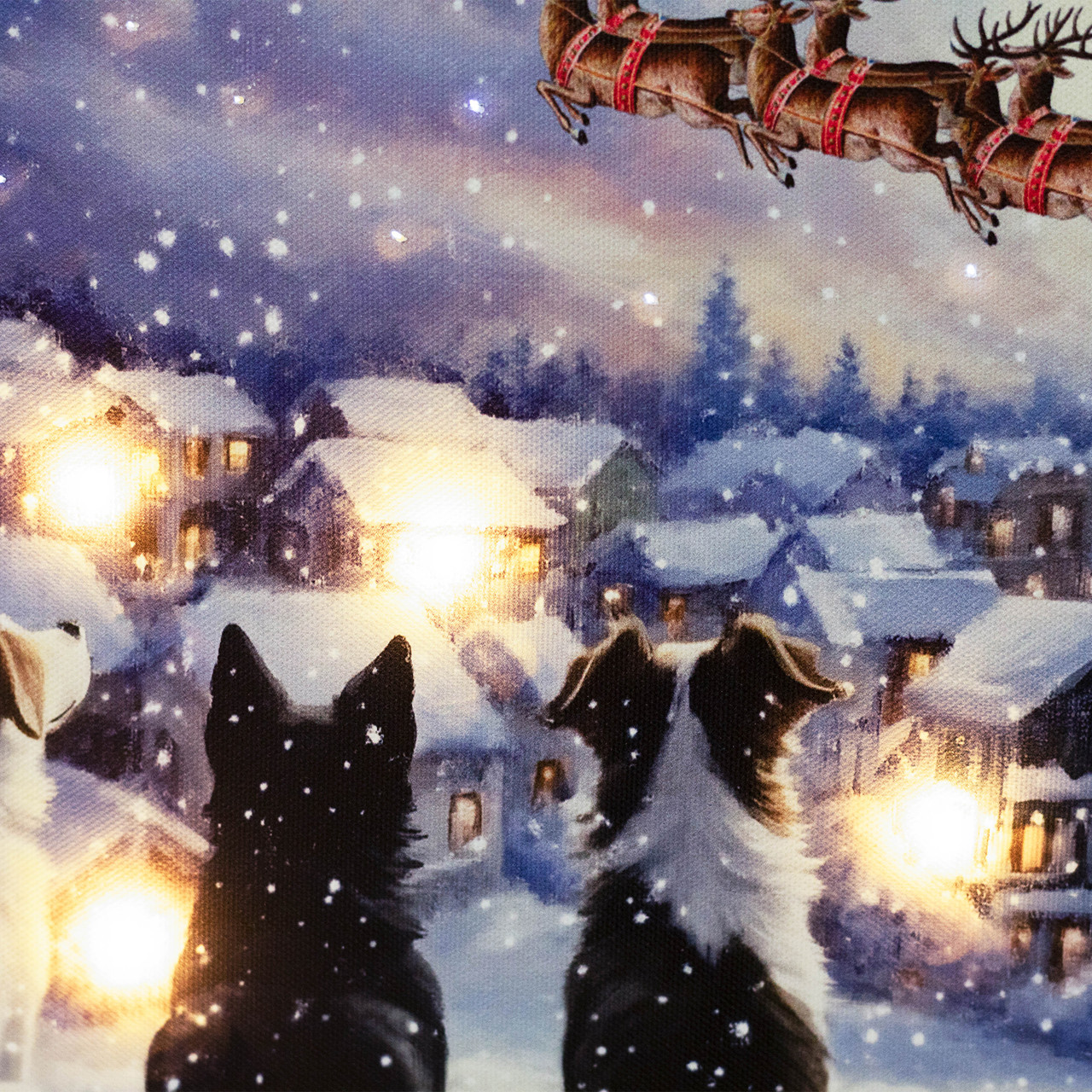 LED Lighted Dogs & Santa's Sleigh Christmas Canvas Wall Art - 12