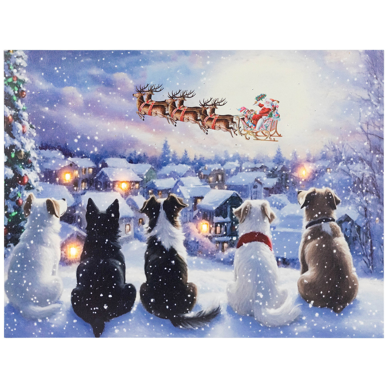 LED Lighted Dogs & Santa's Sleigh Christmas Canvas Wall Art - 12