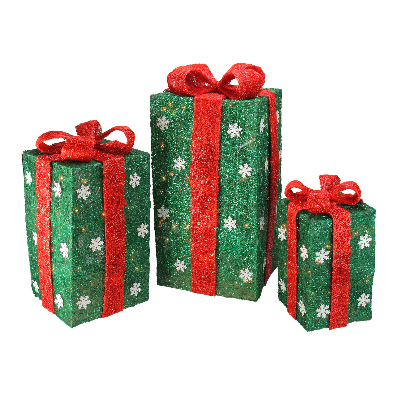 Set of 3 Lighted Green with Red Bows Gift Boxes Outdoor Christmas  Decorations 13, Color: Green - JCPenney