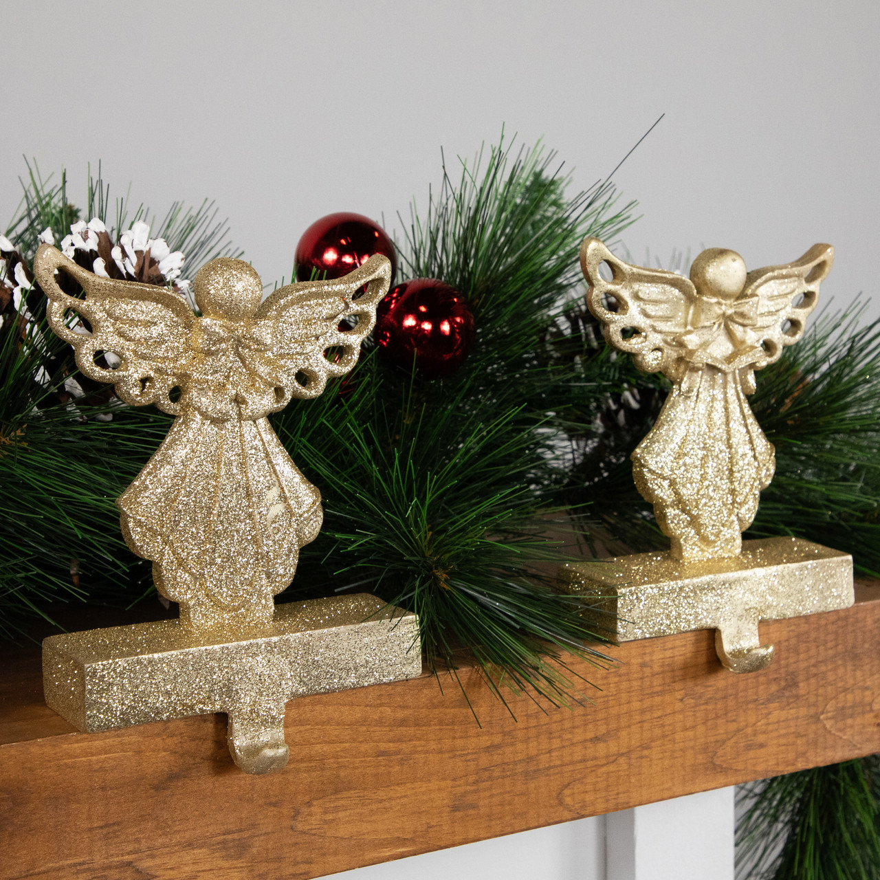 Set Of 2 Gold Angel Glittered Christmas Stocking Holders 6 5