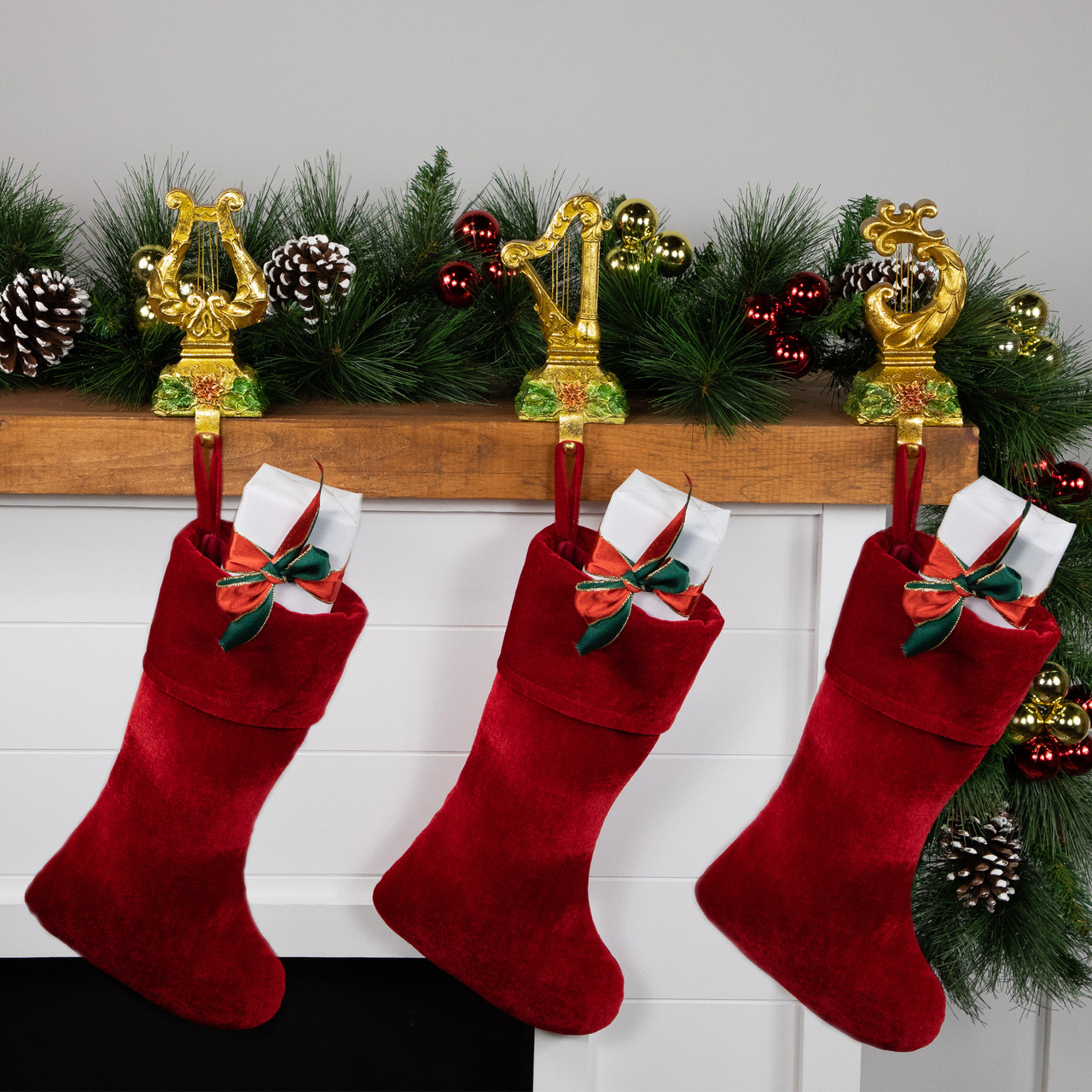 Set of 3 Glittered Gold Harp Christmas Stocking Holders 7