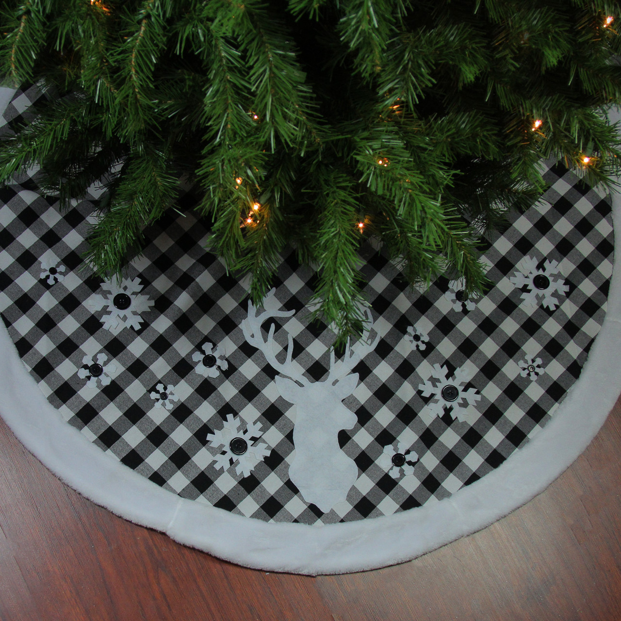Blue Plaid Reindeer Tree Skirt