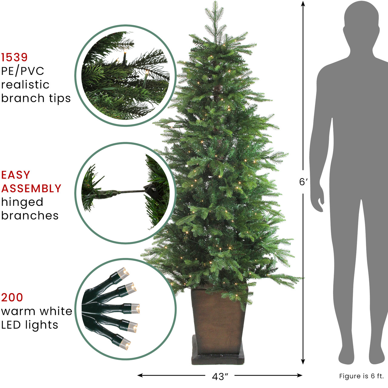Real Touch™️ Pre-Lit Potted Oregon Noble Fir Slim Artificial Christmas ...