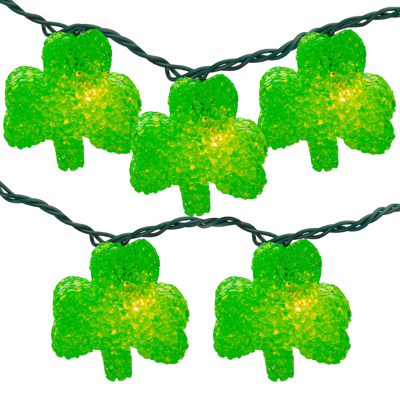10 Green Irish Shamrock St Patrick's Day String Lights - 7.25ft Green Wire  | Christmas Central