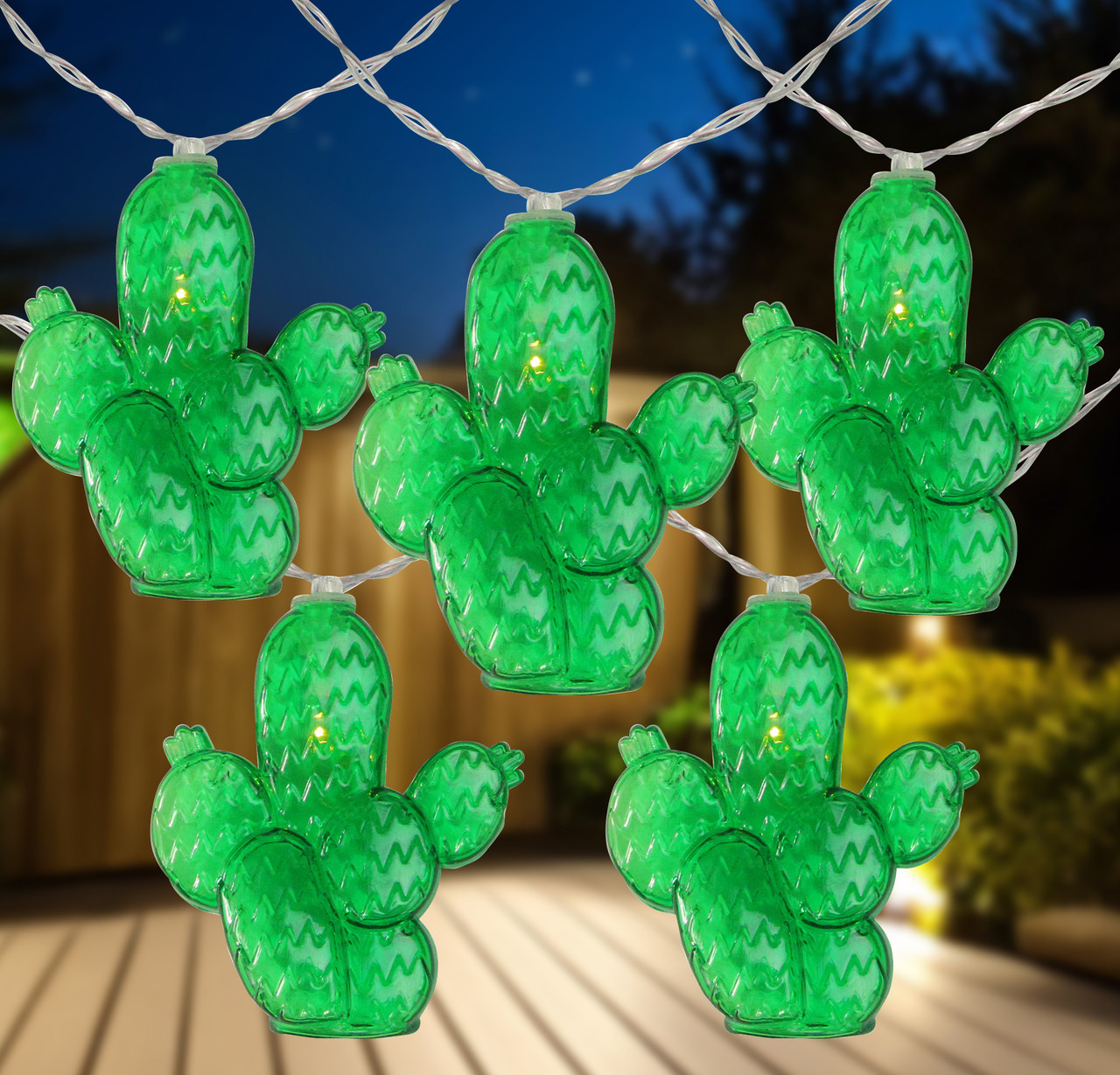 10-Count Green Prickly Pear Cactus LED String Lights - 4.5ft Clear Wire ...