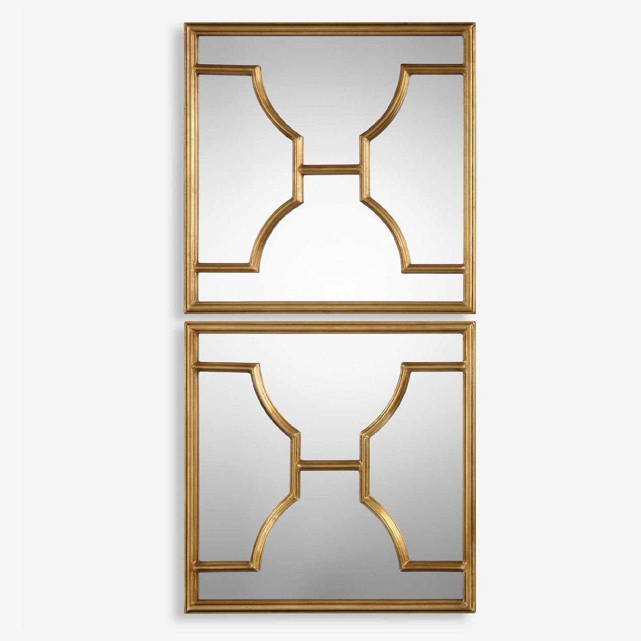 Set Of 2 Gold Wooden Framed Beveled Square Wall Mirror 24