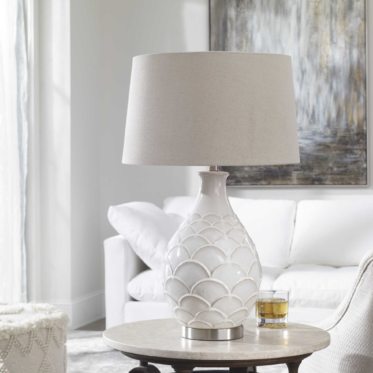 Medea Distressed White Complete Table Lamp