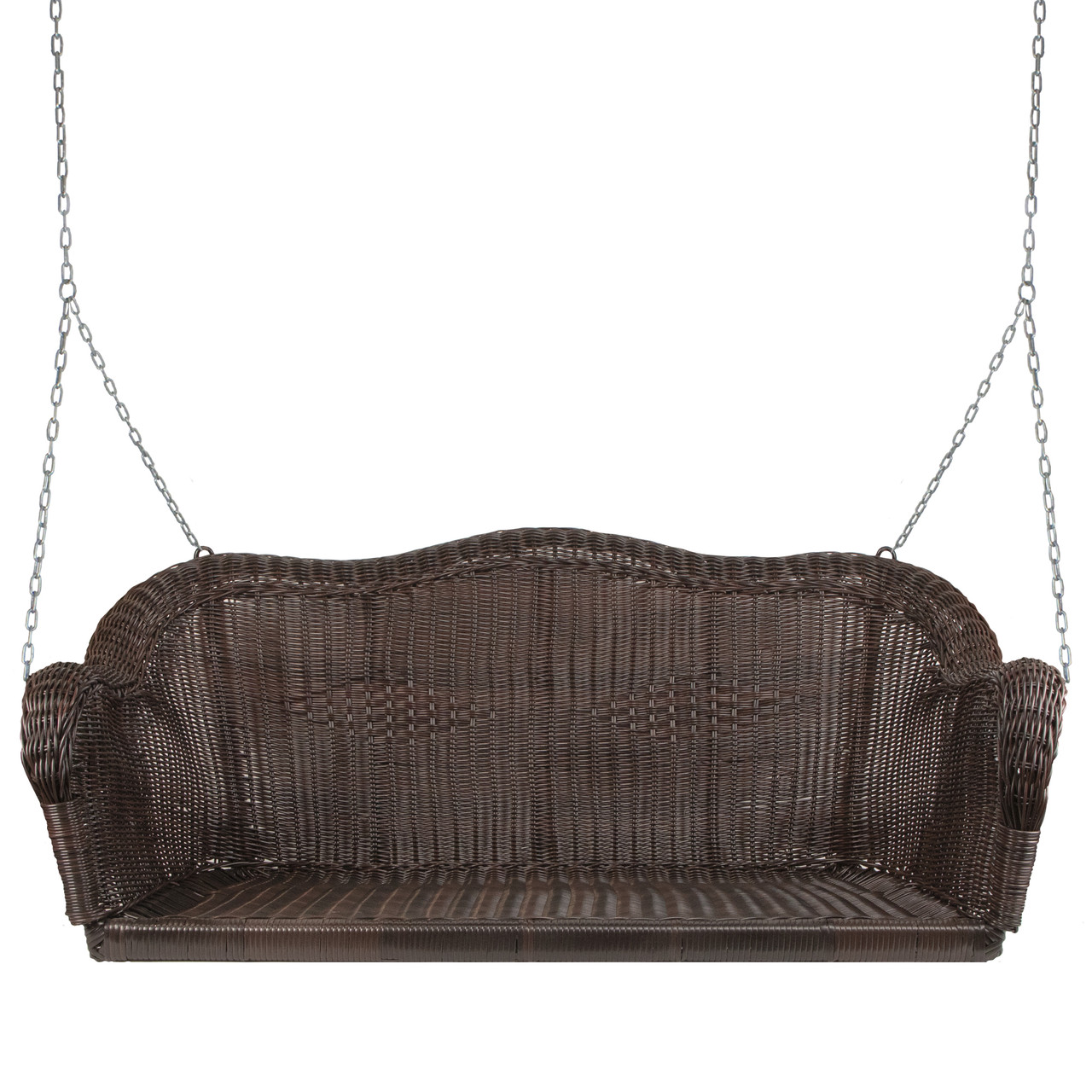 Hand Woven Resin Wicker Porch Swing with Chain Dark Brown