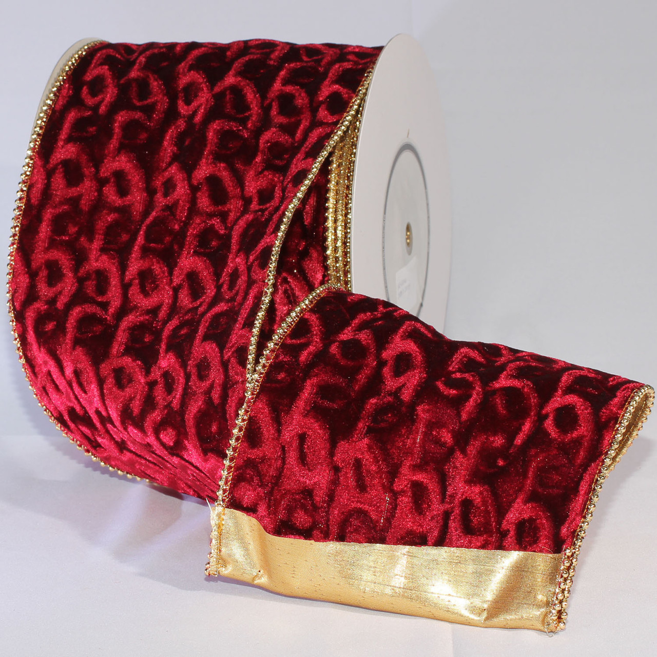 Burgandy/Gold Double Sided Wired Velvet 4 Ribbon 5 Yards