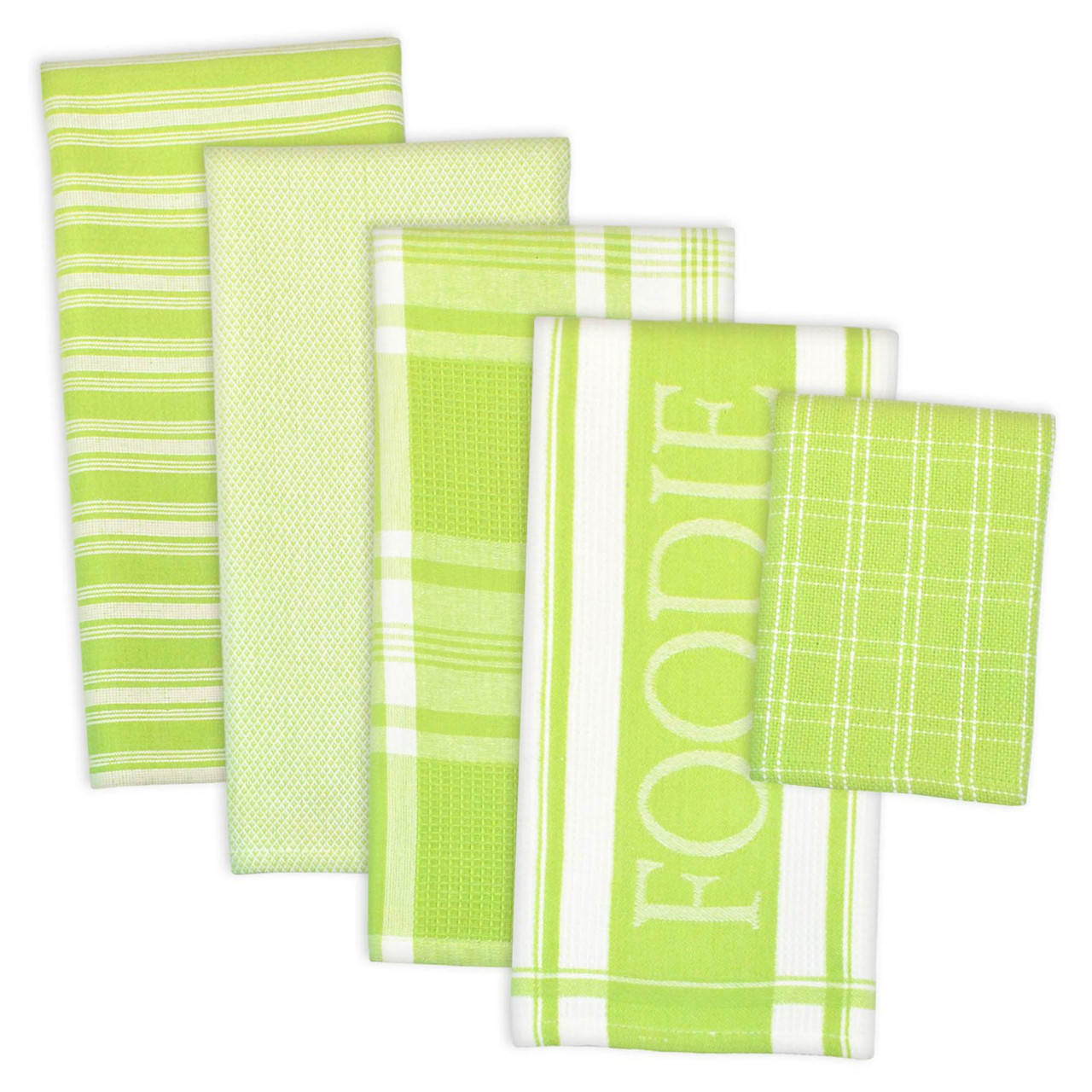 Set of 5 Green Dish Cloths & Dish Towels 28 x 18