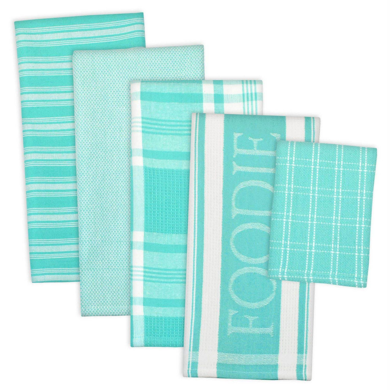 Set of 5 Teal Dish Cloths & Dish Towels 28 x 18