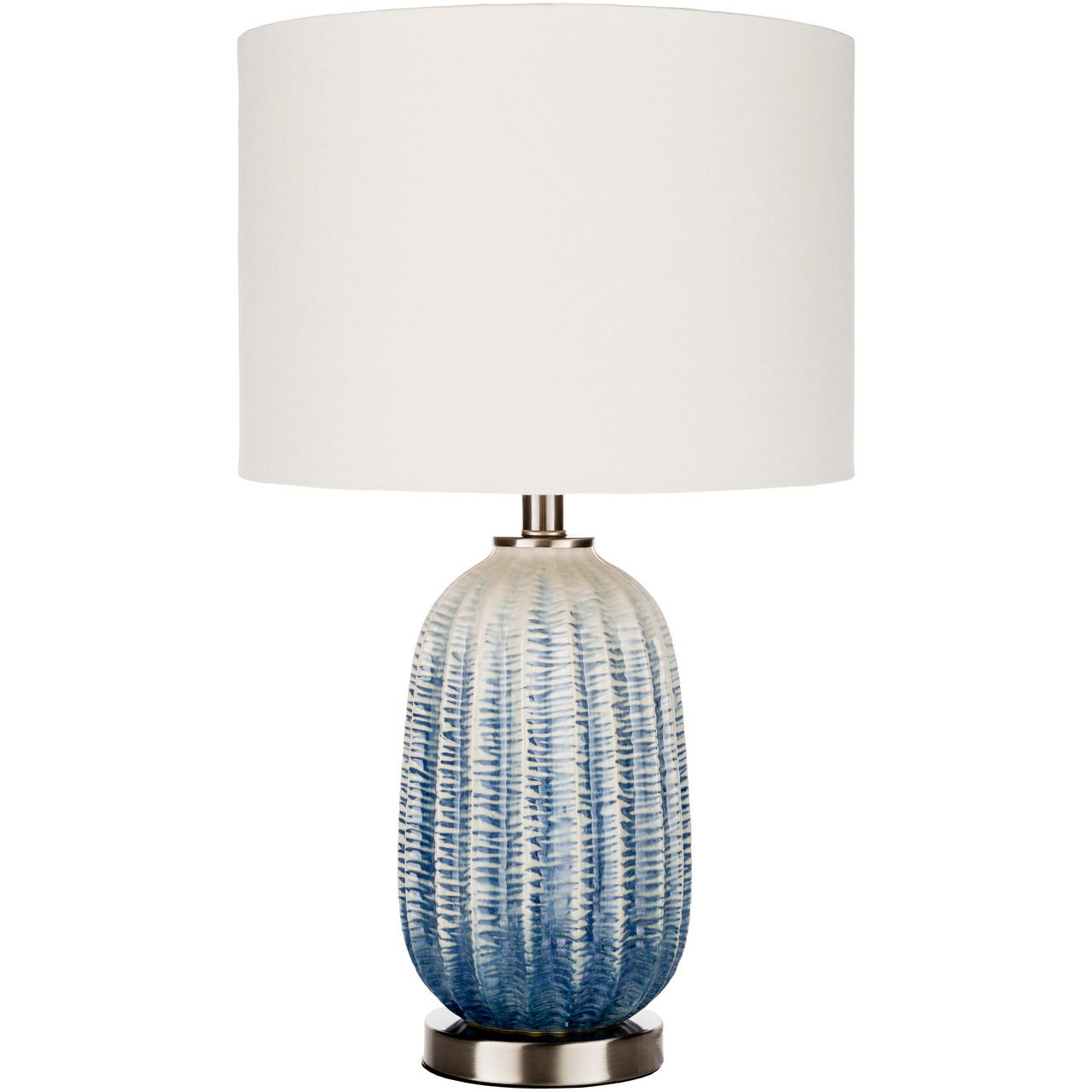 23 75 Navy Blue White Ceramic Ridged Design Table Lamp With