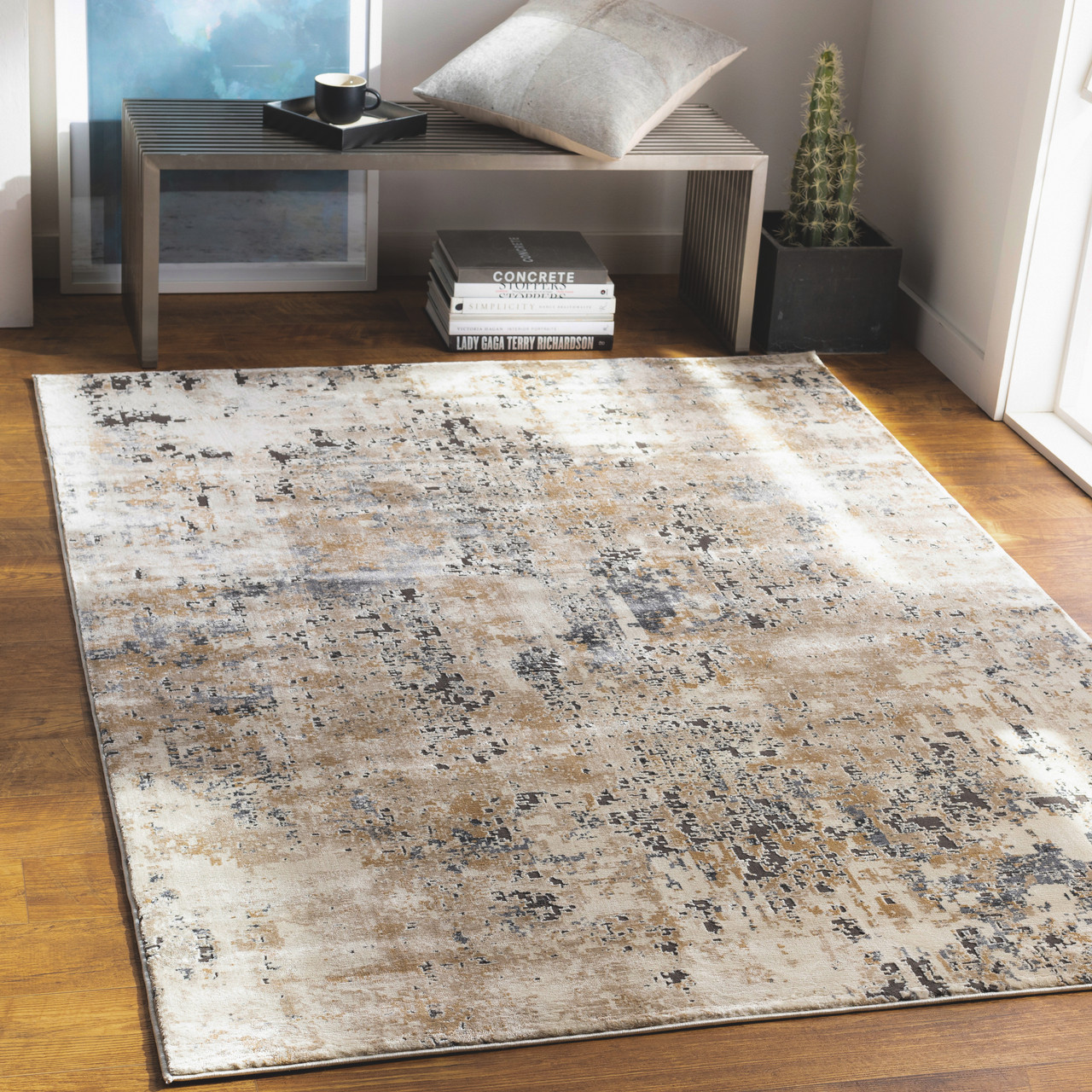 5.25' x 7.25' Distressed Taupe Brown & Beige Rectangular Area Throw Rug ...