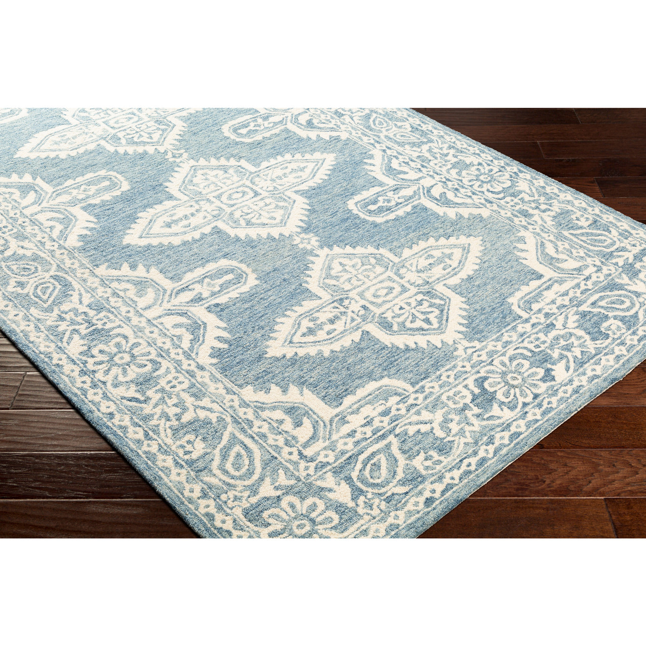 6' Contemporary Style White & Aqua Blue Round Area Throw Rug