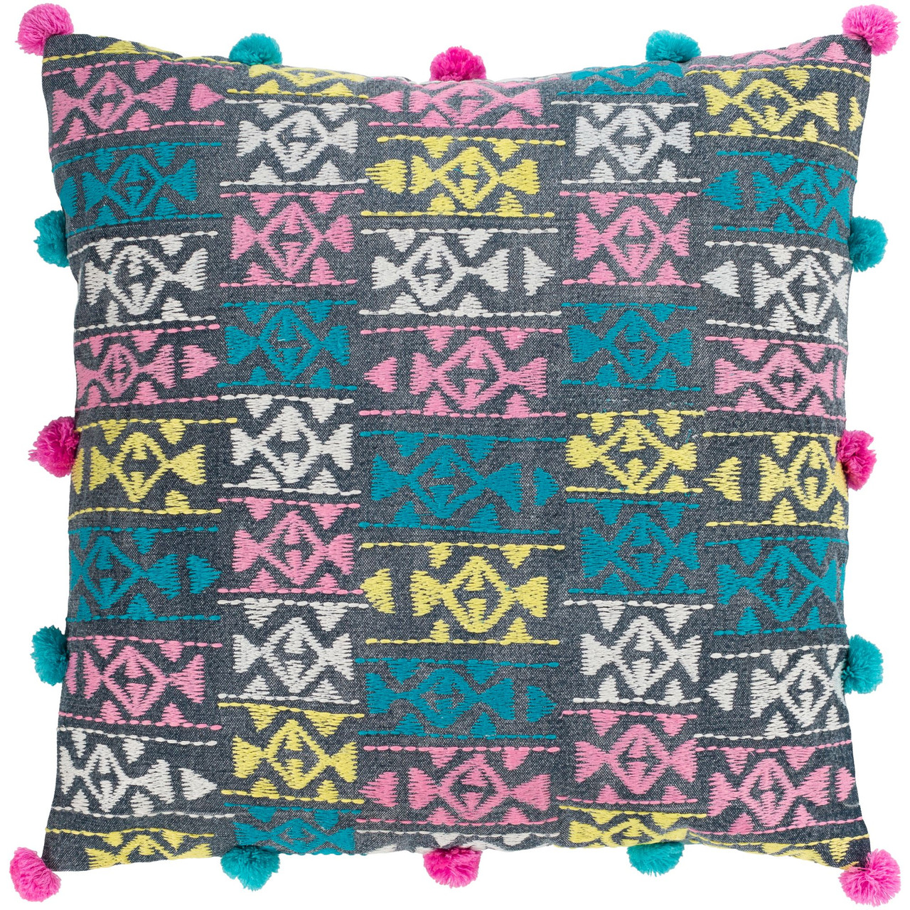 22 Gray Embroidered Printed Square Throw Pillow Cover With