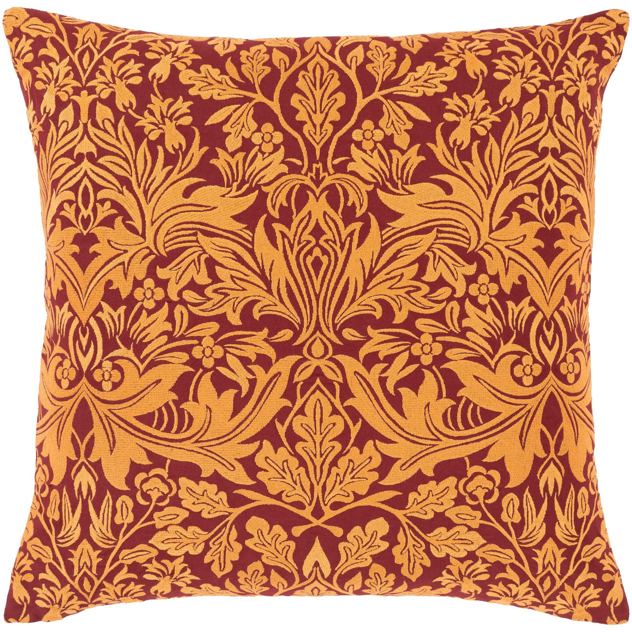 22 Gold Yellow Brown Floral Embroidered Square Throw Pillow