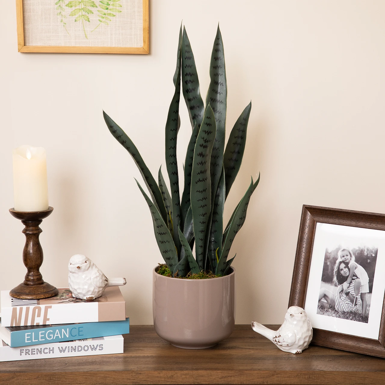 29" Real Touch Artificial Two Tone Potted Snake Plant