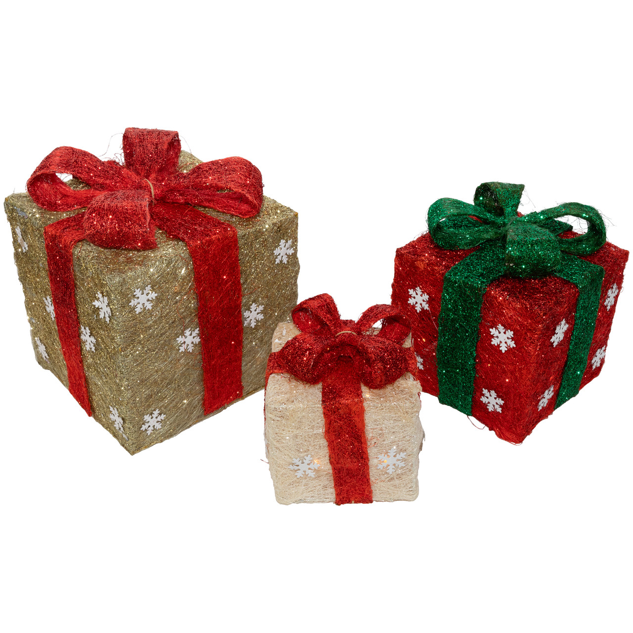 Set of 3 Lighted Red & Gold Gift Boxes Christmas Outdoor Decorations 10 ...