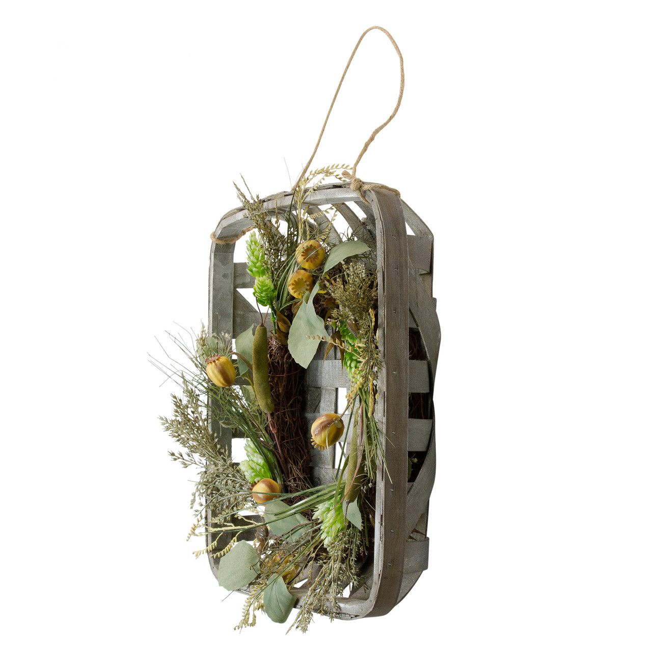 Northlight Autumn Harvest Hop and Cattail Grapevine Wreath - Thumbnail 2