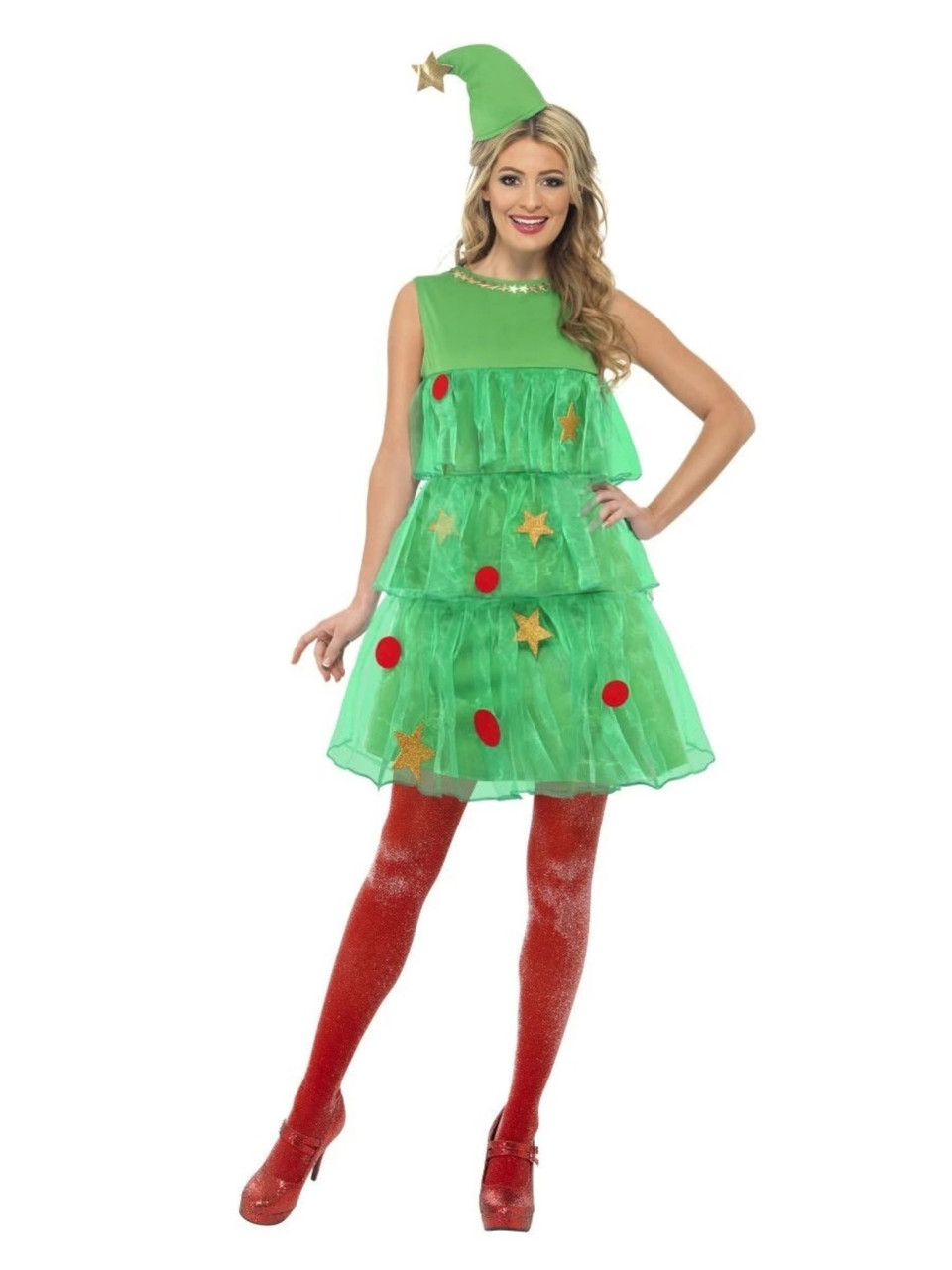 40 Green Red Christmas Tree Women Adult Costume Large Christmas Central