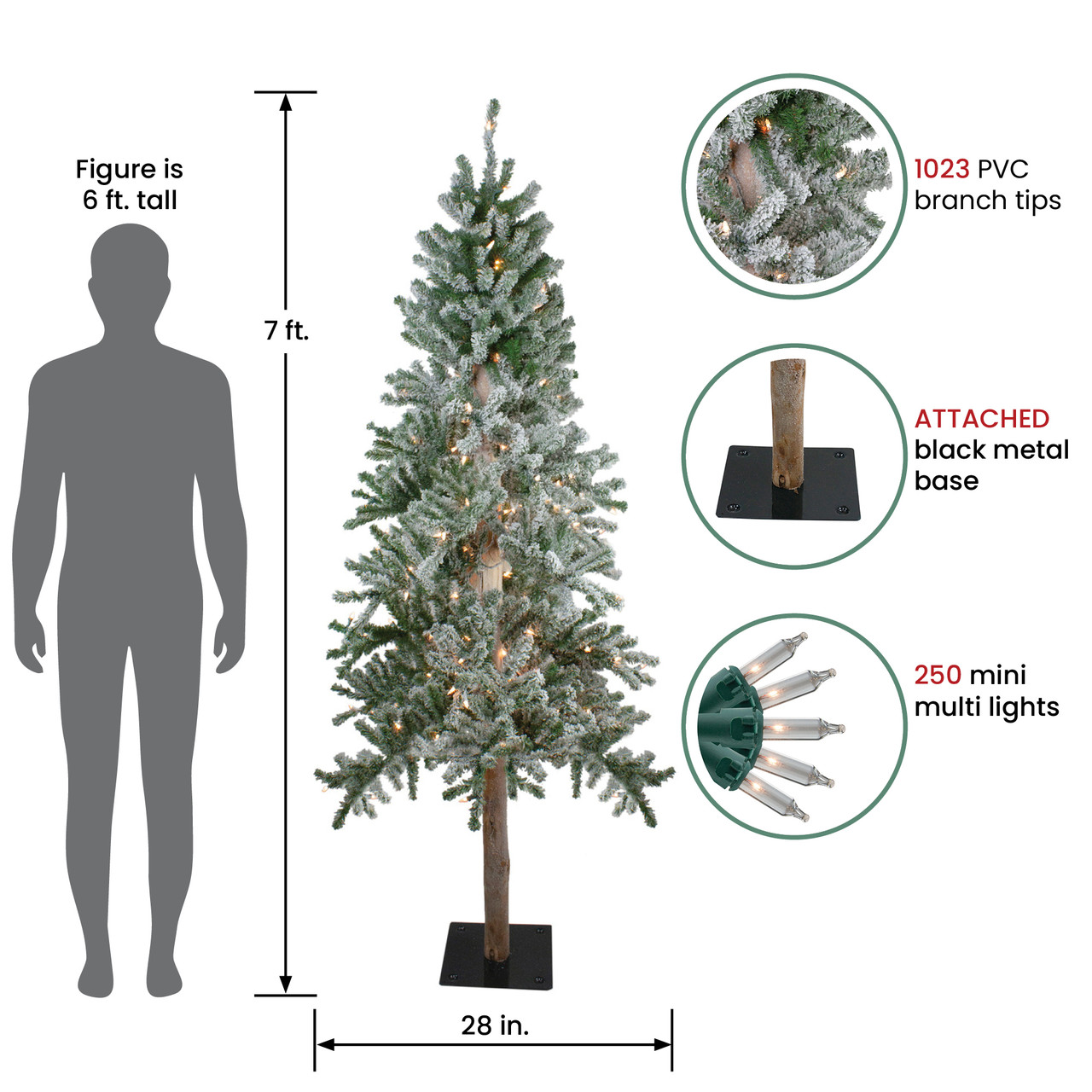 7' Pre-Lit Flocked Alpine Artificial Christmas Tree w/ Clear Lights ...